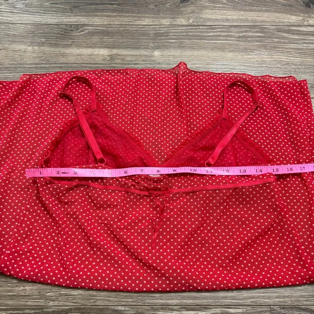 80s/90s European Vintage Polka Dot Mini Slip Dress Lace & Bows (Red/White)Size M
